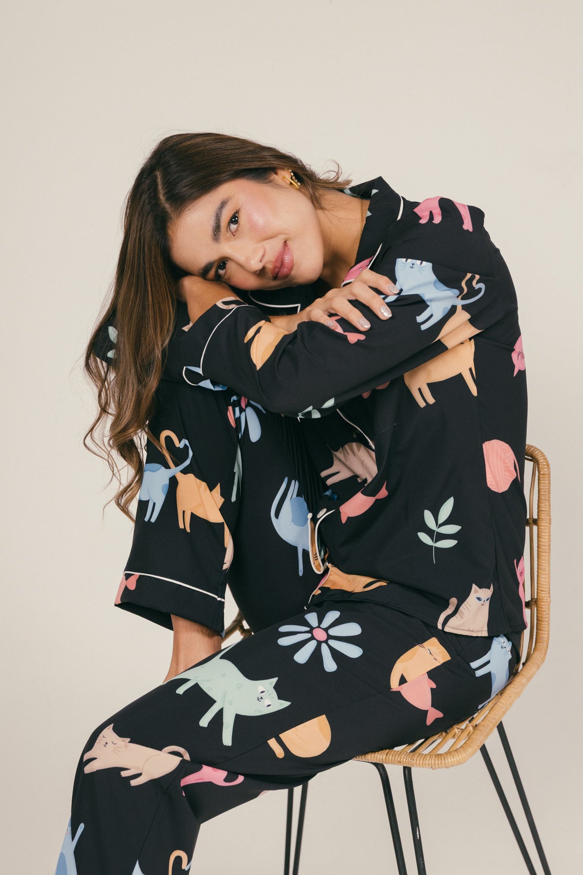 Pijama Gatitos Pantalón Largo - Negra