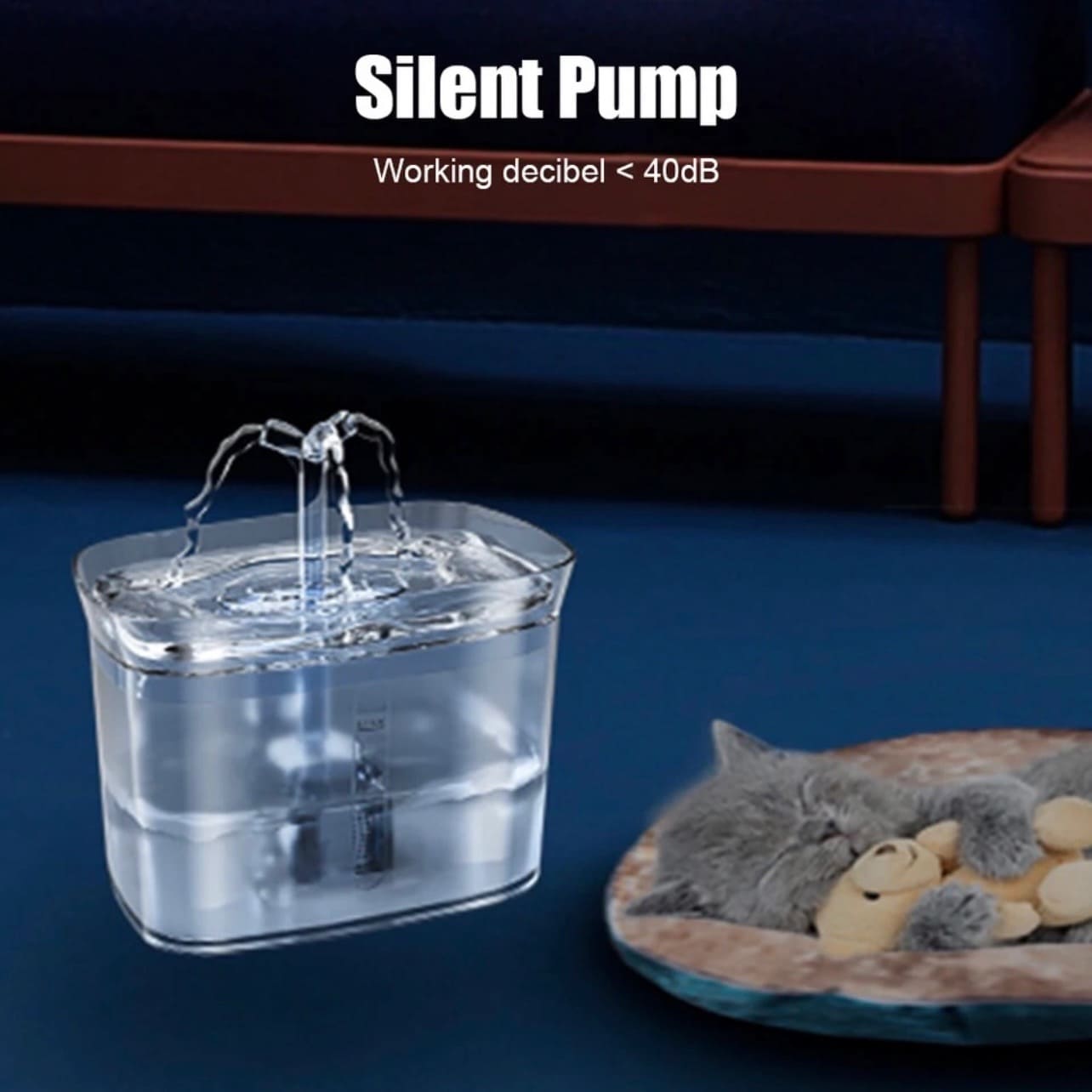 Fuente para gatos cuadrada transparente 2.5L
