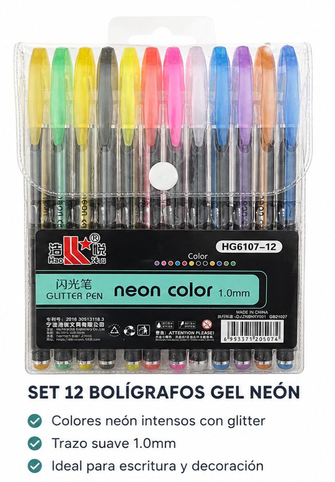Bolígrafos de Gel Neón con Glitter