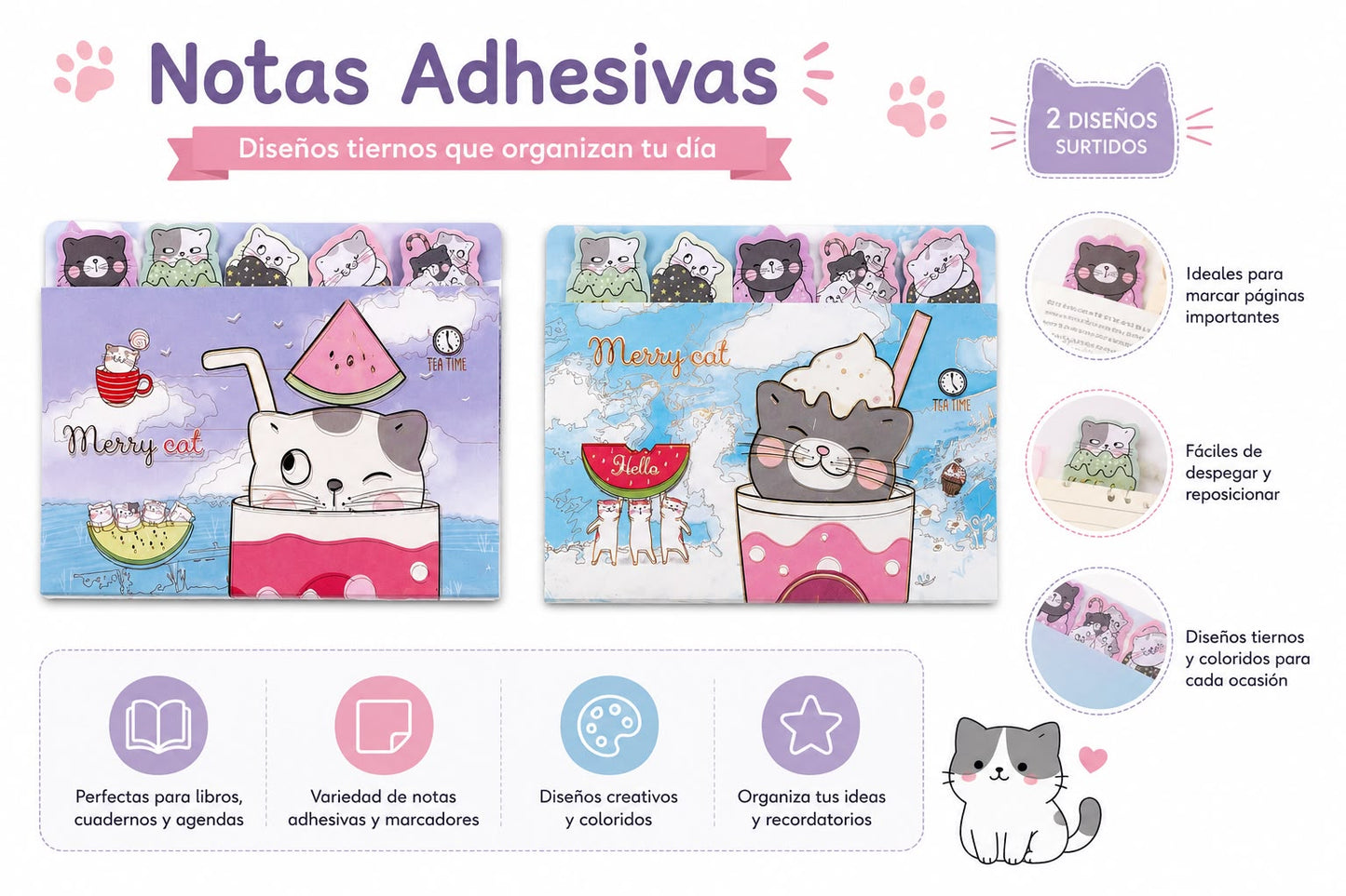 Set de Notas Adhesivas Decorativas Merry Cat