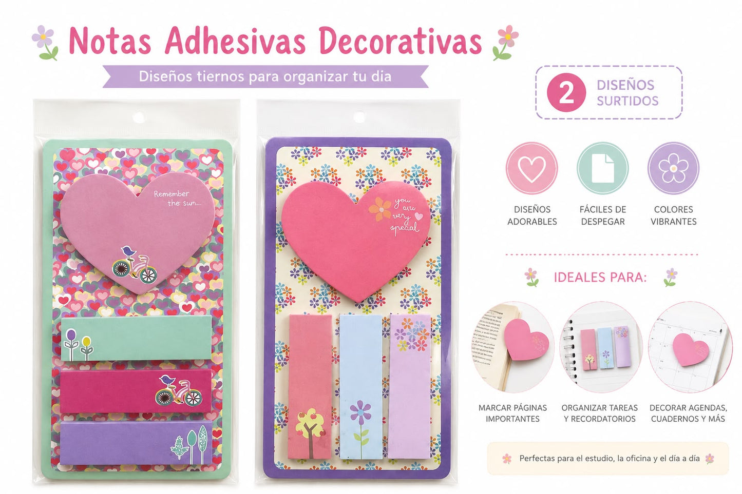 Set de Notas Adhesivas Decorativas en Forma de Corazón