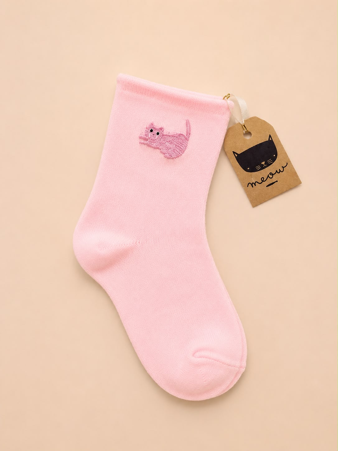 Medias Rosadas con Bordado de Gatito