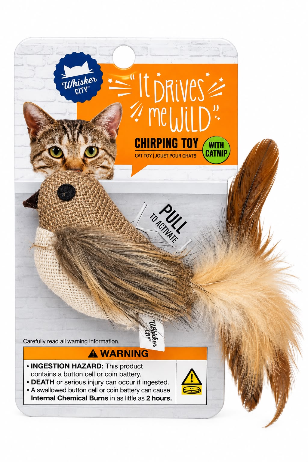 Whisker City Chirping Toy – Juguete de Pájaro Interactivo con Plumas