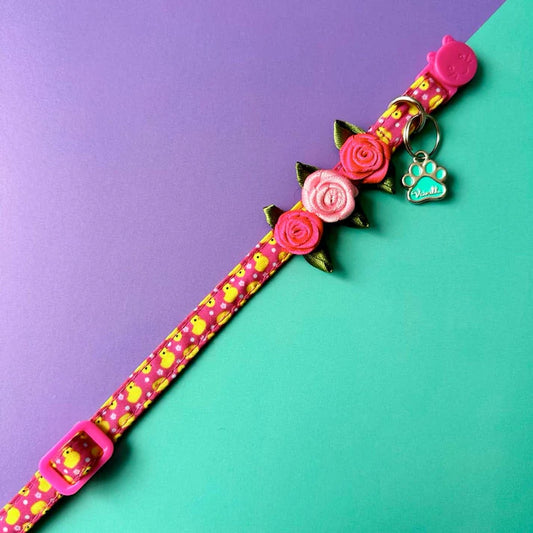 Collar Para Gatos Con Rosas Patos Fucsia