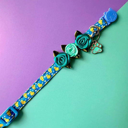 Collar Para Gatos Con Rosas Patos Azul