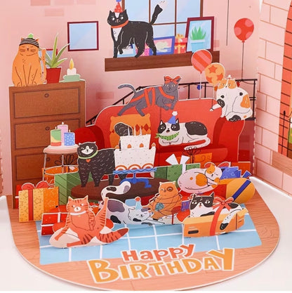 Tarjeta de Cumpleaños 3D de Gatitos