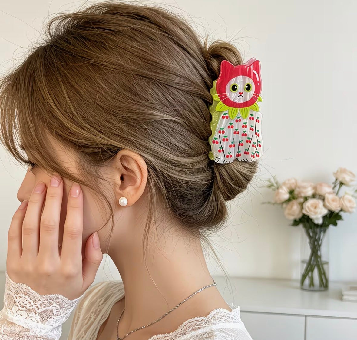 Pinza para el cabello Gatito Cereza