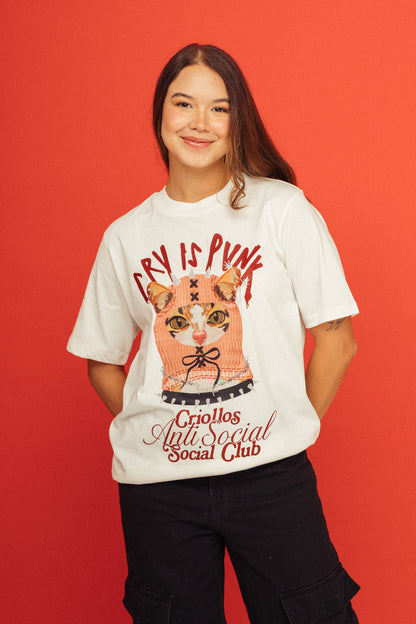 Camiseta Gatita Cry Is Punk Marfil