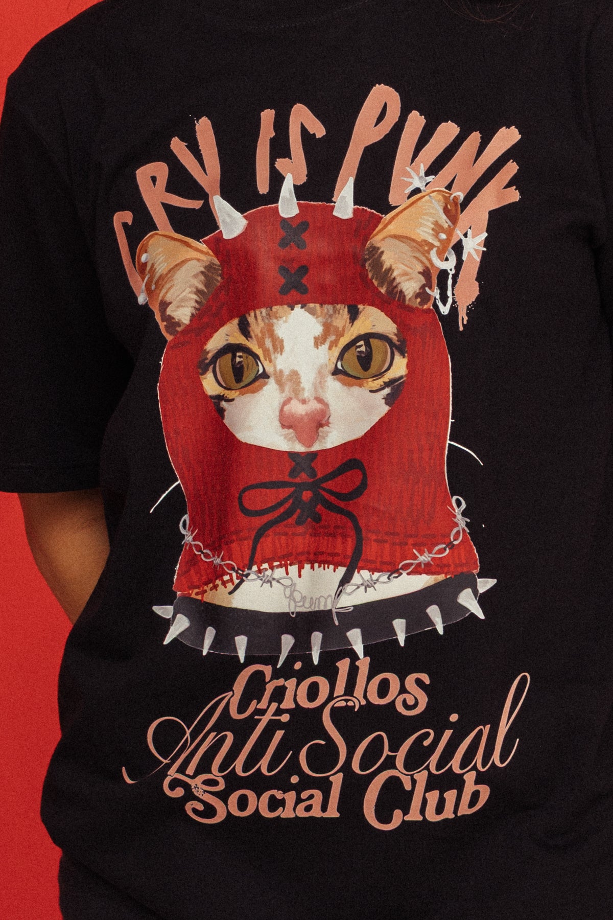 Camiseta Gatita Cry Is Punk Negro
