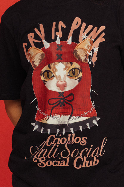 Camiseta Gatita Cry Is Punk Negro