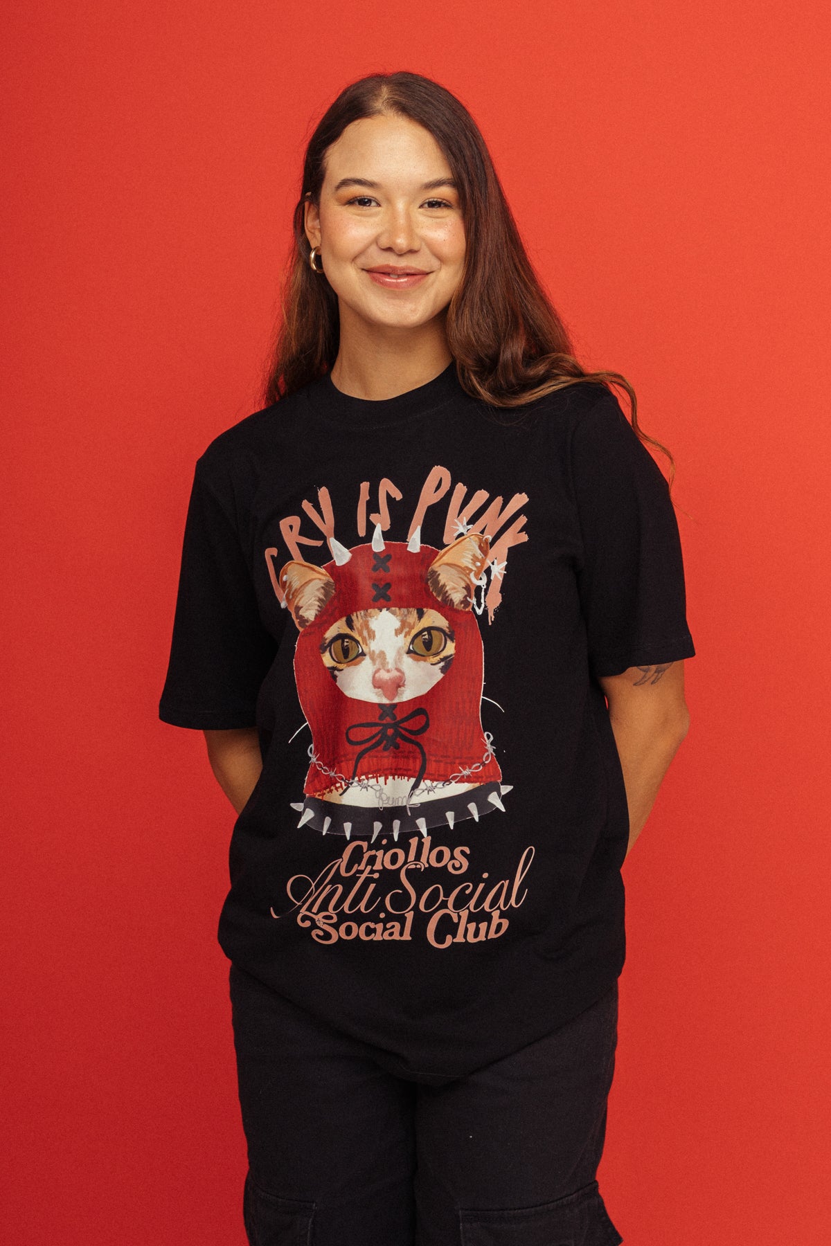 Camiseta Gatita Cry Is Punk Negro