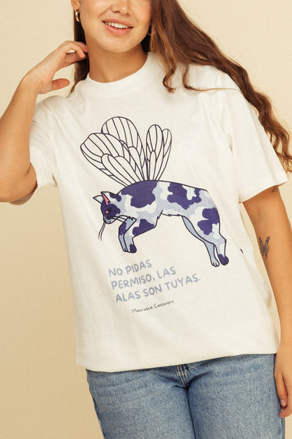 Camiseta Gatito Alas Marfil