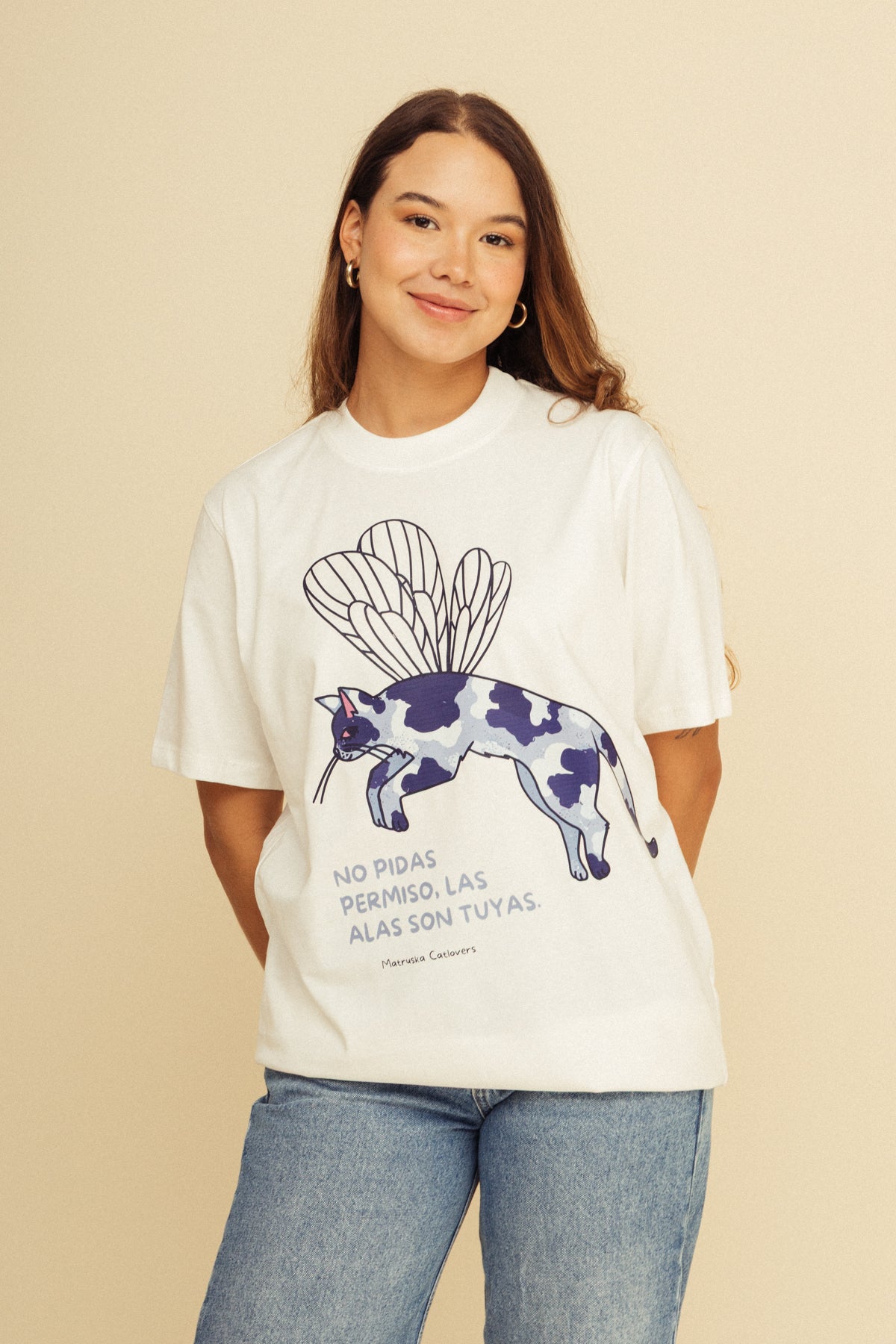 Camiseta Gatito Alas Marfil