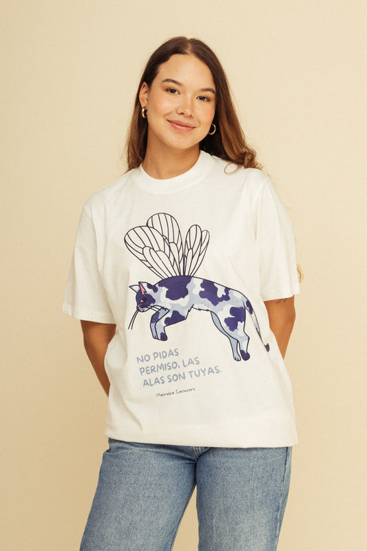 Camiseta Gatito Alas Marfil