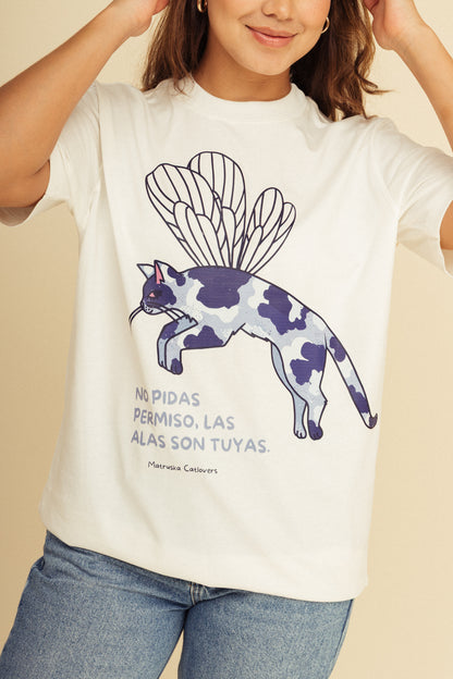 Camiseta Gatito Alas Marfil