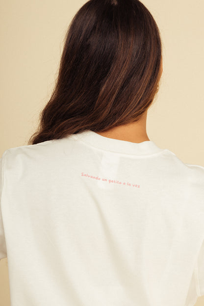 Camiseta Gatito Lujo Marfil