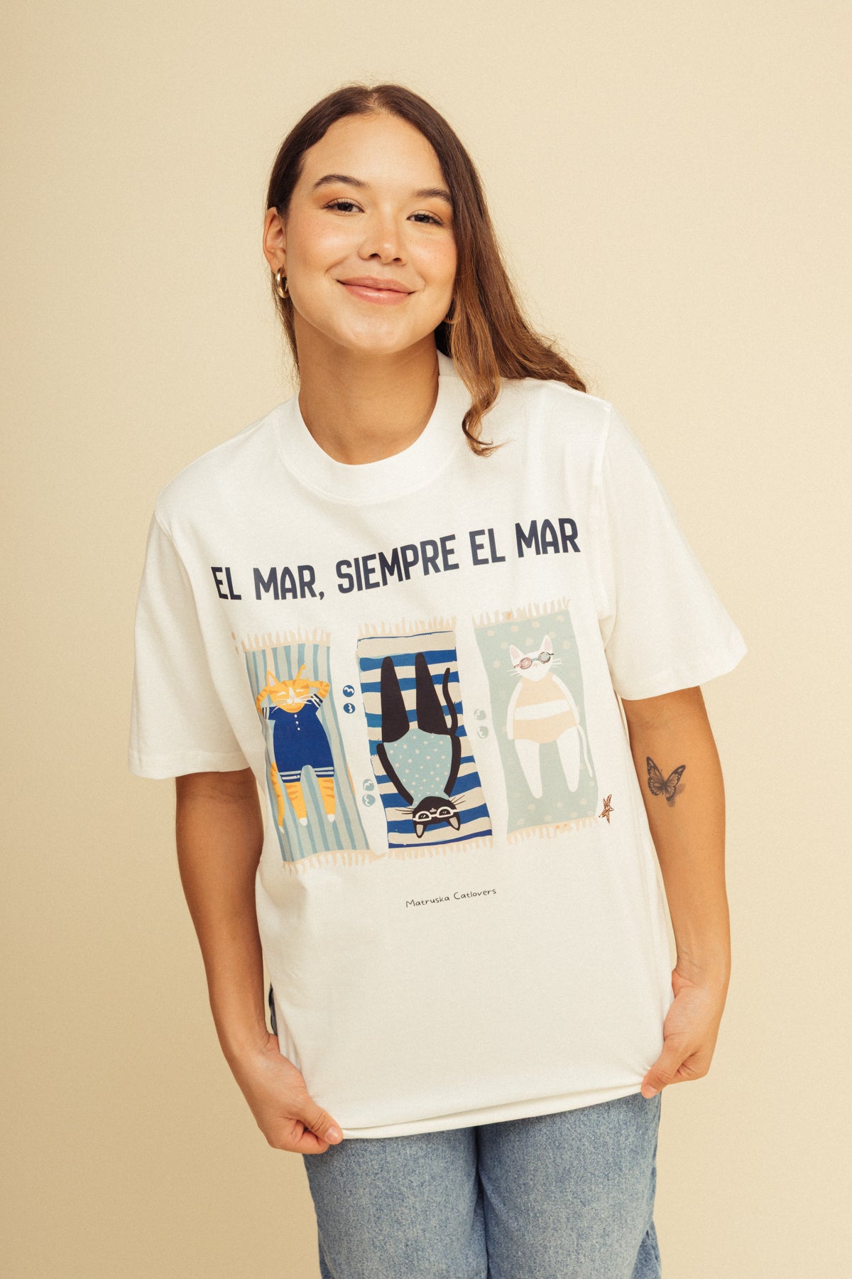 Camiseta Gatito Mar Marfil