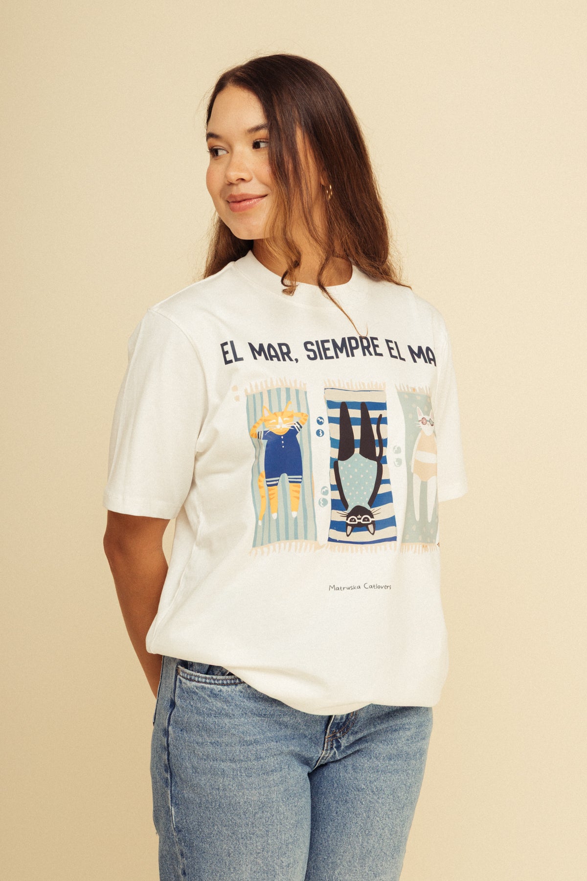 Camiseta Gatito Mar Marfil