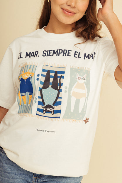 Camiseta Gatito Mar Marfil