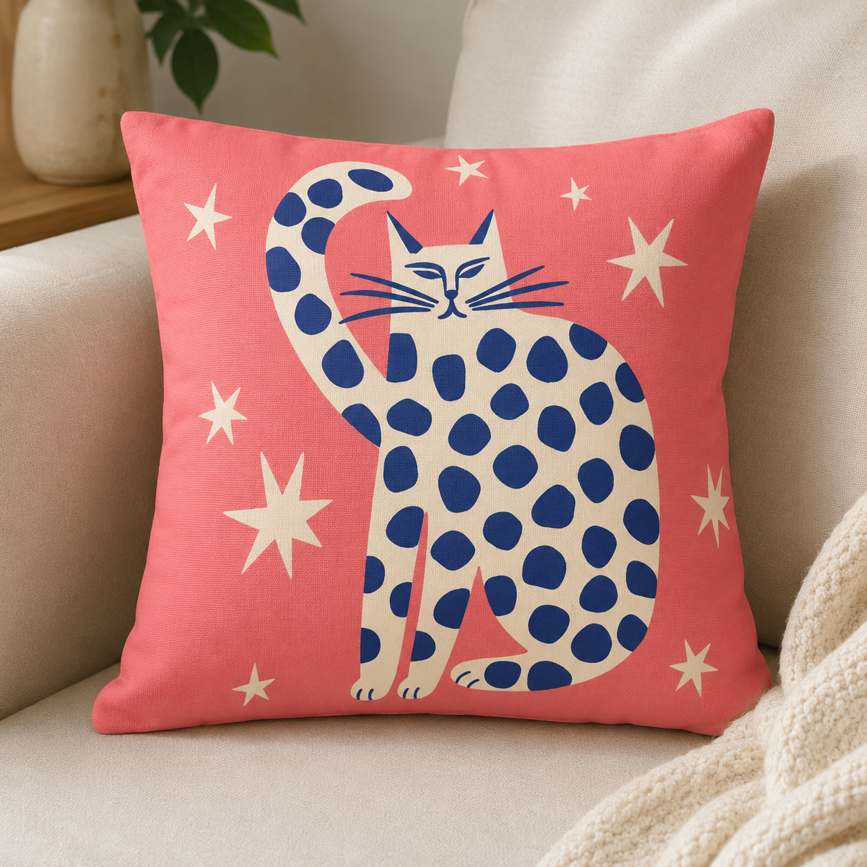 Funda para Cojín - Gato y Estrellas