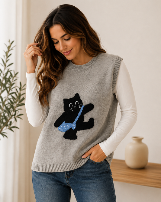 Chaleco Gris Gatito
