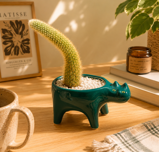 Maceta Decorativa Gato Verde
