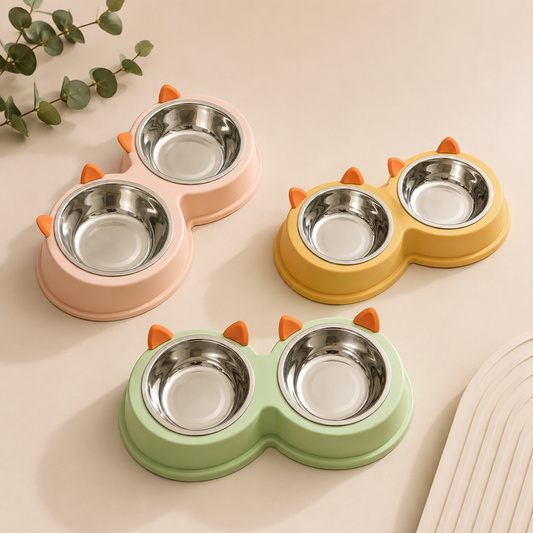 Comedero Doble Orejitas Bowl Acero
