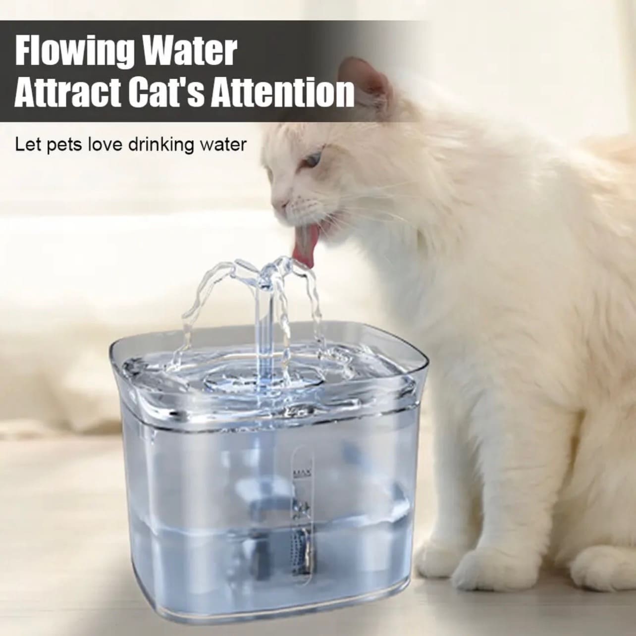 Fuente para gatos cuadrada transparente 2.5L