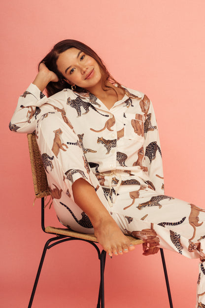 Pijama Pantalón Felinos Marfil