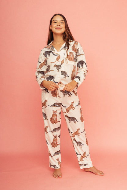 Pijama Pantalón Felinos Marfil