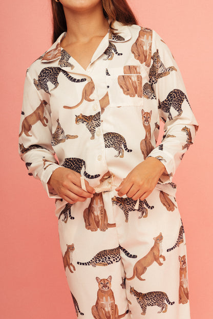 Pijama Pantalón Felinos Marfil