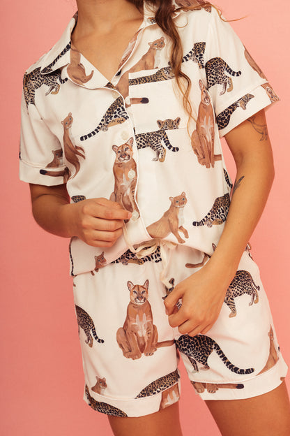 Pijama Short Felinos Marfil