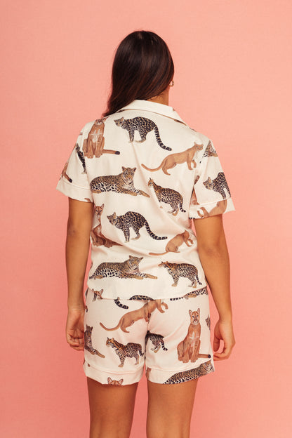 Pijama Short Felinos Marfil