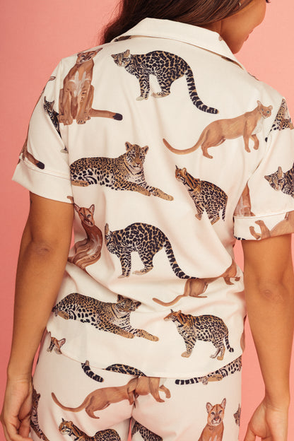 Pijama Short Felinos Marfil