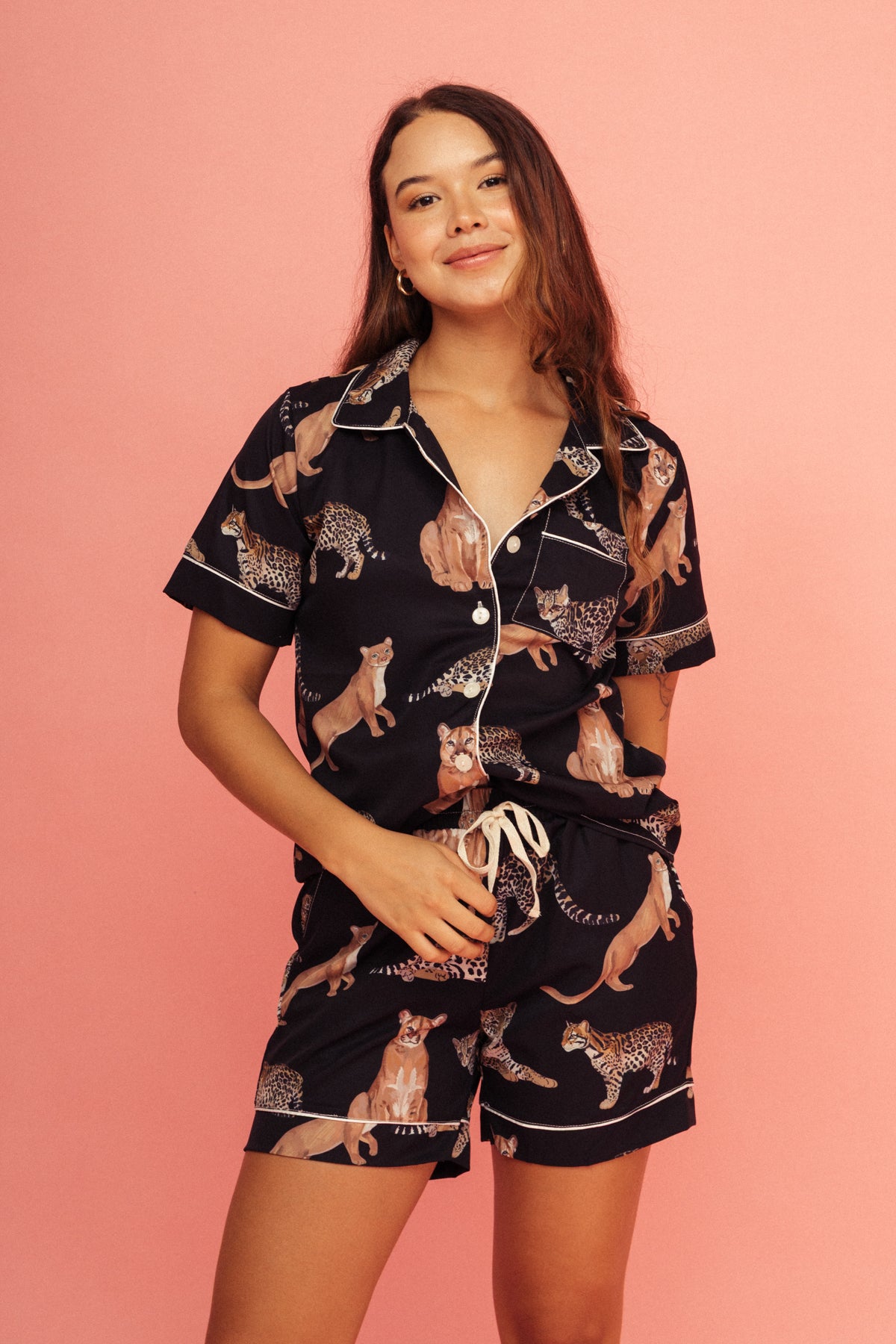 Pijama Short Felinos Negro