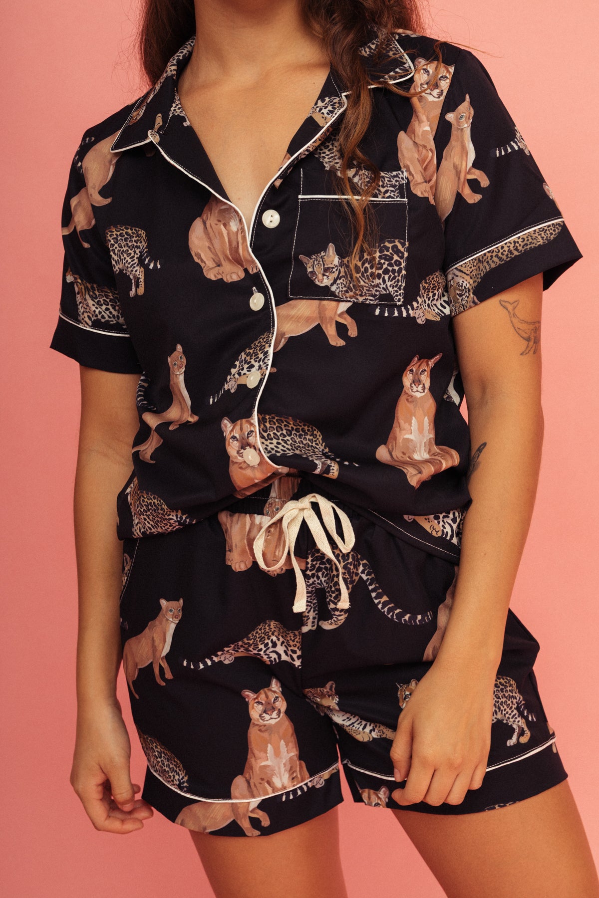 Pijama Short Felinos Negro