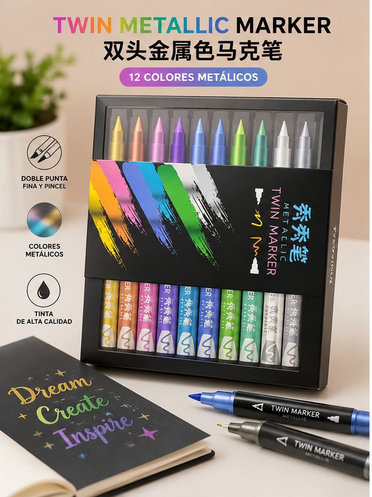 Set de 12 Marcadores Metálicos Twin Metallic