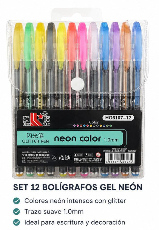 Bolígrafos de Gel Neón con Glitter