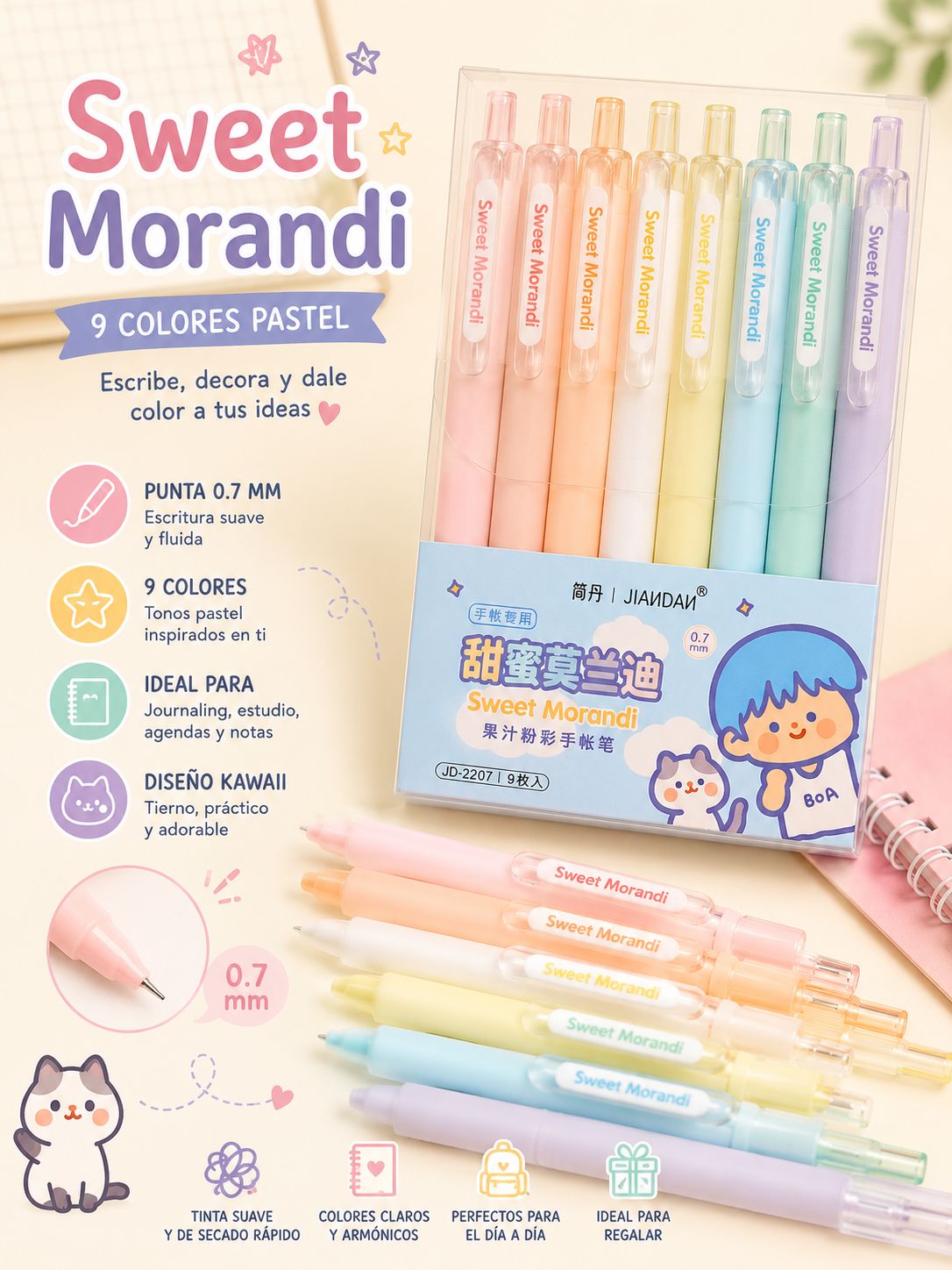 Bolígrafos Gel Sweet Morandi Pastel