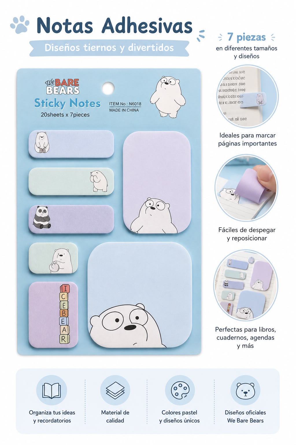 Set de Notas Adhesivas We Bare Bears
