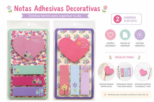 Set de Notas Adhesivas Decorativas en Forma de Corazón