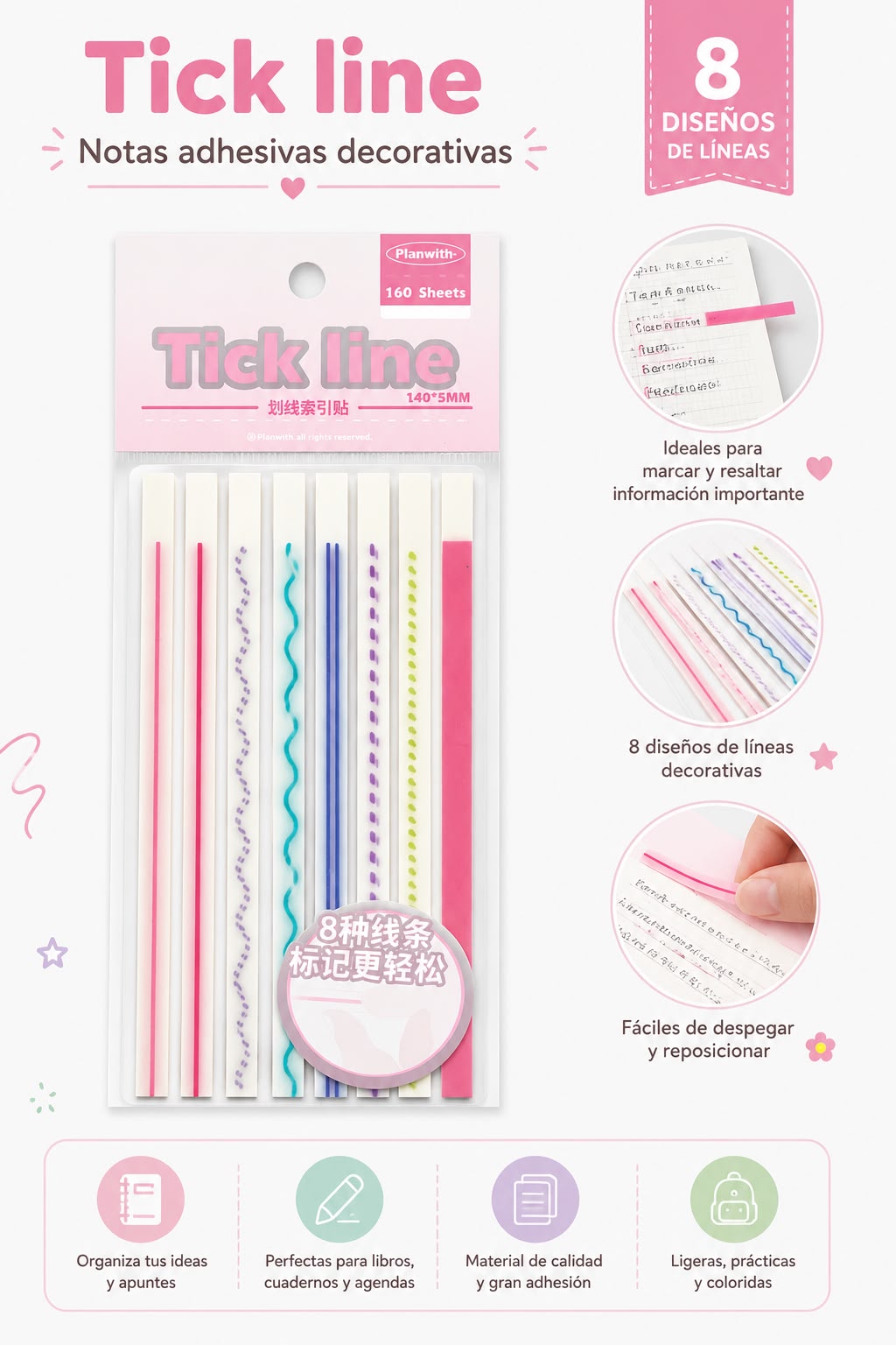 Notas Adhesivas Marcadoras de Línea