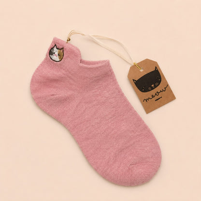 Medias Tobilleras Bordadas con Gatito