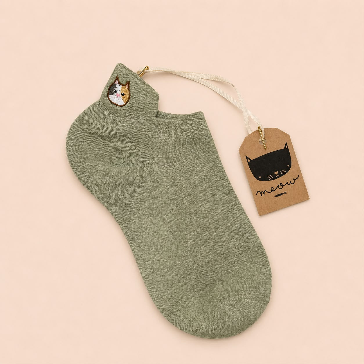 Medias Tobilleras Bordadas con Gatito