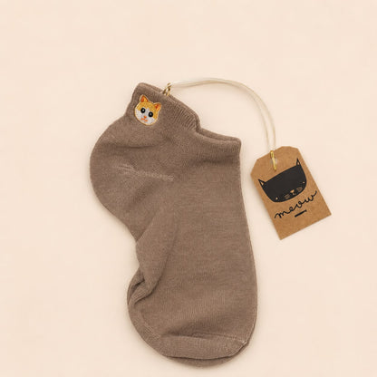 Medias Tobilleras Bordadas con Gatito