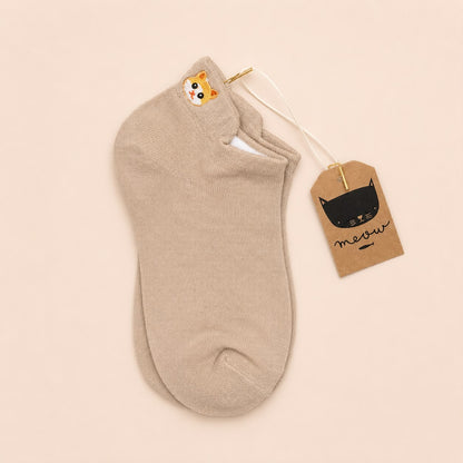 Medias Tobilleras Bordadas con Gatito