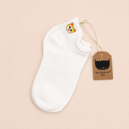 Medias Tobilleras Bordadas con Gatito