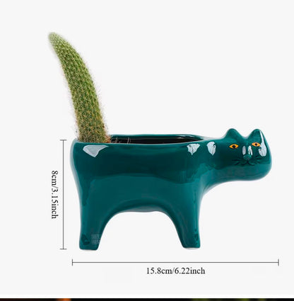 Maceta Decorativa Gato Verde