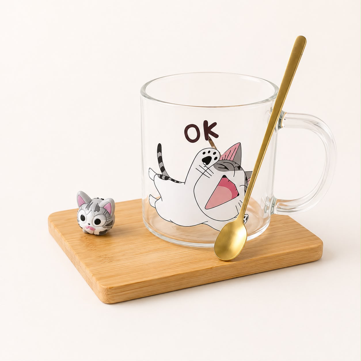 Vaso de vidrio con diseño de gatos