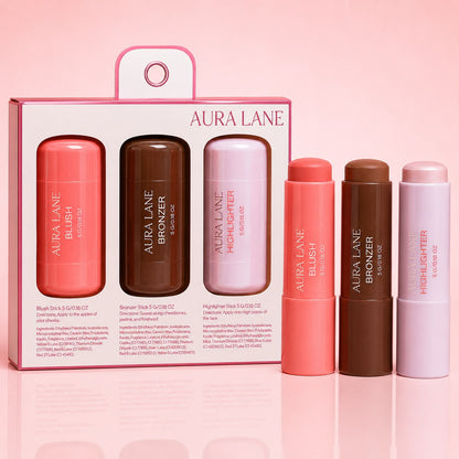 Creme Blush, Bronzer and Highlitter Sticks Aura Lane
